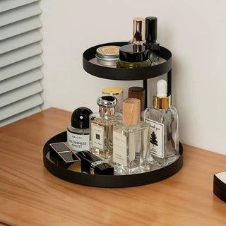 Iron Leather Round Two-Tier Tray Storage Rack