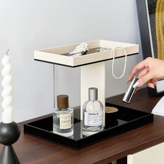 Monochrome Clear Acrylic Two-Tier Storage Display Rack   Perfect for Cosmetics and Perfumes