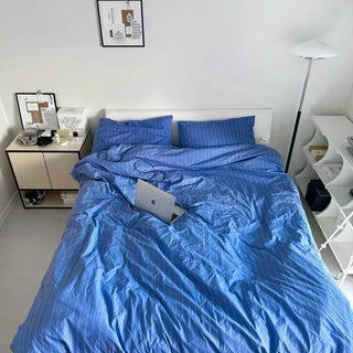 Blue and White Pinstripe Cotton Duvet Cover Set   Bed Cover  All Seasons