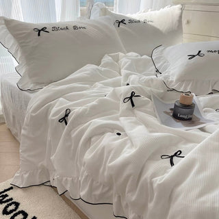 Ribbon Frill Waffle Duvet Cover Set