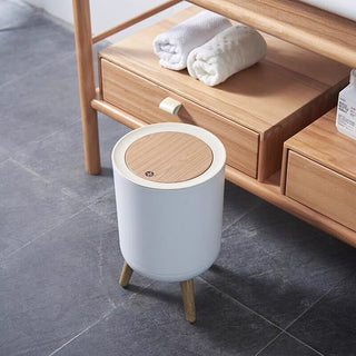 Wood-look x White Dustbin with Lid