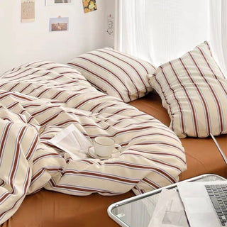 Brown Stripe Duvet Cover Set  Bed Cover