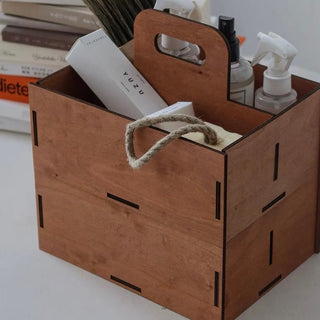 Handled Wooden Rectangular Storage Box for Cosmetics
