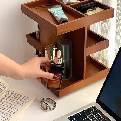 360 Degree Rotating Wood Cosmetic Storage Rack