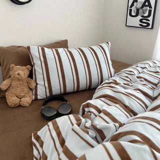Blue Brown Multi Stripe Winter Duvet Cover Set