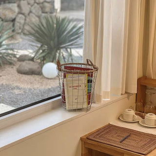 Tall iron basket with handles storage basket