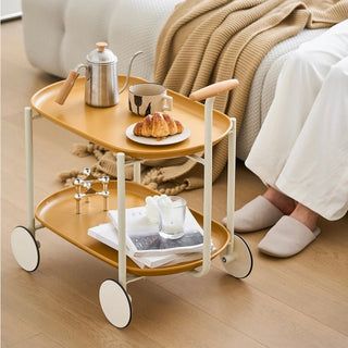 Handle Caster-equipped Oval-shaped Two-tiered Side Tablein  Wagon Trolley
