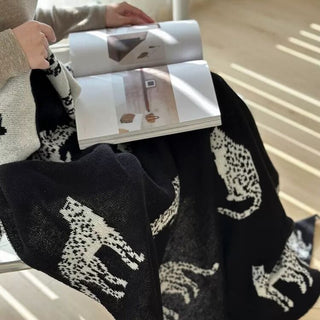 Cheetah print knit blanket 130 x 170 cm black lap blanket multi-cover