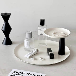 Monochrome Movable Two-Tier Round Tray  Storage