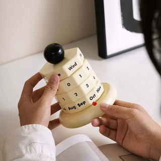 Wood Monotone Rotating Perpetual Calendar Desktop Wooden Desk Calendar