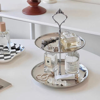 Stainless steel two-tier accessory tray display