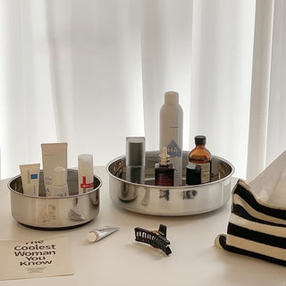 Stainless steel degree rotating round storage tray