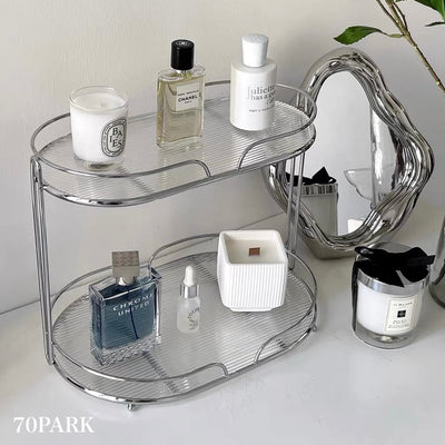 Clear Silver Stripe Pattern Oval Storage Rack