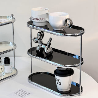 Stainless steel frame oval three-tier storage rack