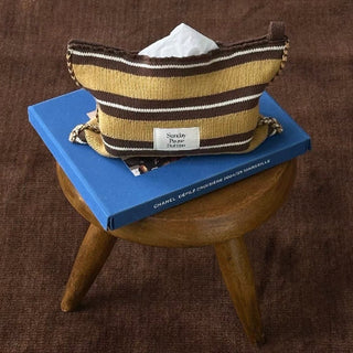 Mixed Border Knit Tissue Case   Hanging Tissue Cover with Stripes