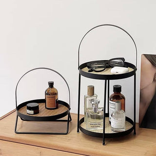 Iron Leather Single Tier Round Tray  Storage