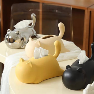 Lying Down Cat Ceramic Tissue Case  Cat Tissue Box