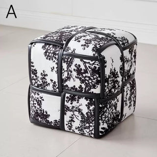 Monochrome Cube-shaped Woven Stool Ottoman 35cm Height Side Table