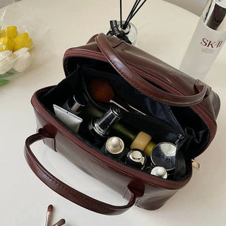 Boston Faux Leather Cosmetic Storage Pouch  Travel Pouch Bag
