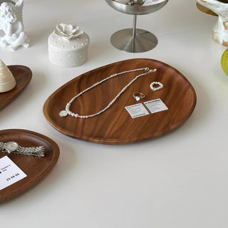 Natural Wood Curved Tray   Small Item Storage Accessory Tray  Brown