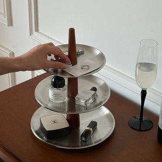 Stainless Steel Wood Three-Tier Accessory Storage Tray Display