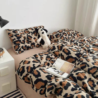 Brown Leopard Print Duvet Cover Set 2 Sizes  Winter Thick Bed Cover Bedding Cover Leopard Print