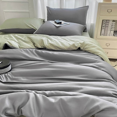 Gray Two-tone Satin Plain Duvet Cover Set  Bed Cover