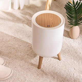 Wood-look x White Dustbin with Lid