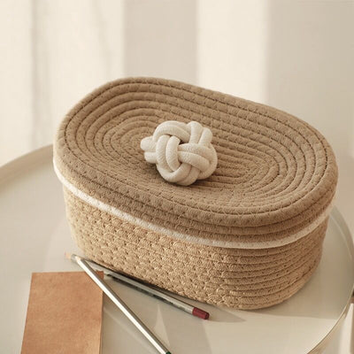 Knot Rope Braided Basket with Lid for Small Items Storage