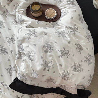 Flower Pattern Black Frill Monotone Duvet Cover Set  All Season