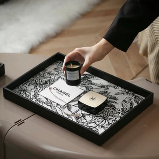 Monochrome Jacquard Square Tray  Storage Accessory Tray