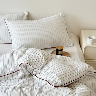Red Piping Stripe Duvet Cover Set Bed Cover