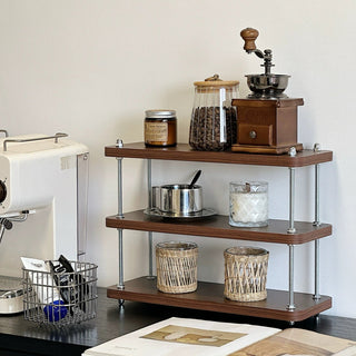 Wood Silver Three-Tier Storage Display Rack Perfume Storage