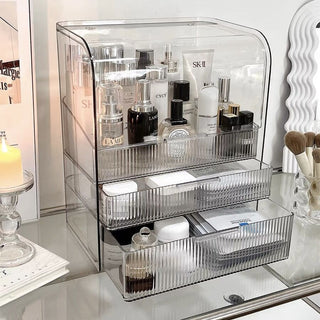 Clear Stripe Pattern Cosmetic Box with Lid Storage