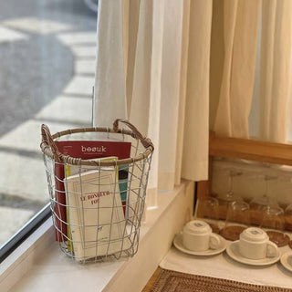 Tall iron basket with handles storage basket