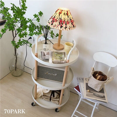 Round-shaped side table with casters three-tier rack wagon