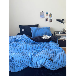 Dark Color Pinstripe Milk Velvet Winter Duvet Cover Set