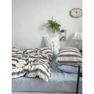 White Brown Stripe Duvet Cover Set