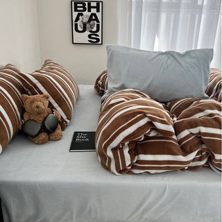 Brown Blue Multi Stripe Winter Duvet Cover Set