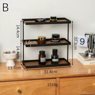 Iron Leather Rectangular Three-Tier Tray  Storage Rack Cosmetic Storage