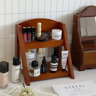 Wood Retro Two-Tier Storage Mini Rack Perfume Storage Spice Rack