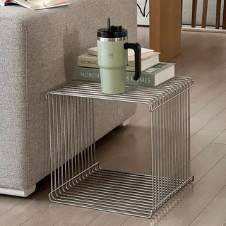 Silver Metal Storage Rack Side Table Magazine Rack Wire Cube