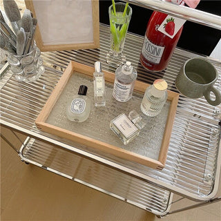 Wood x Embossed Glass Rectangular Tray   Small Item Holder