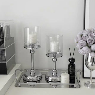 Metallic Silver Candle Holder   in 3 Sizes