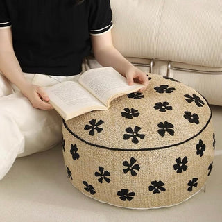 Straw material Flower Bead Cushion Pouf  Chair