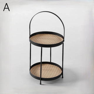 Iron Leather Two-Tier Round Tray  Storage