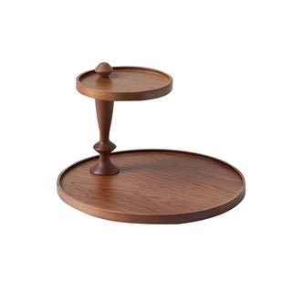 Natural Wood Movable Two-Tier Round Tray Storage