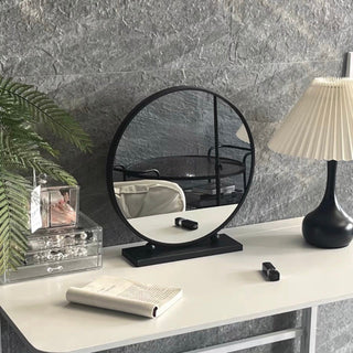 Tabletop Iron Round Mirror Black 40cm Diameter