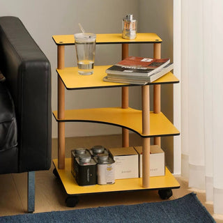 With casters transformable four-tier yellow storage rack side table wagon