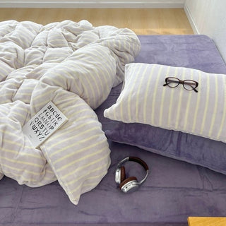 Purple Stripe Milk Velvet Winter Duvet Cover Set
